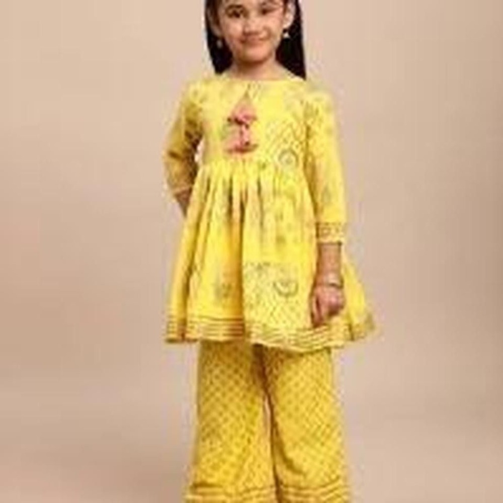 Printed Kids Kurta Palazzo Set (pants and shirt) For Girls - 3-4Y